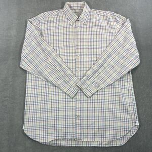 Peter Millar Mens Large White Orange Pink Green Button Down Dress Shirt‎